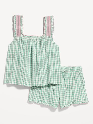 طقم بيجامة وسروال قصير مكشكش من Old Navy - منقوش باللون الأبيض/الأخضر in Saudi Arabia