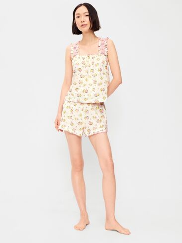 Old Navy Ruffled Pajama Tank and Shorts Set - White Floral in Saudi Arabia