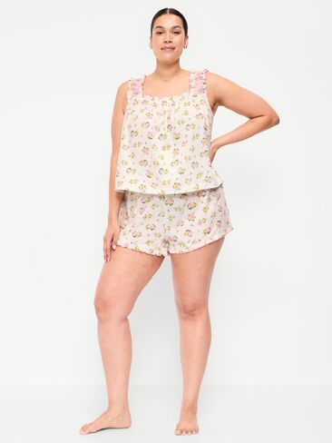 Old Navy Ruffled Pajama Tank and Shorts Set - White Floral in Saudi Arabia