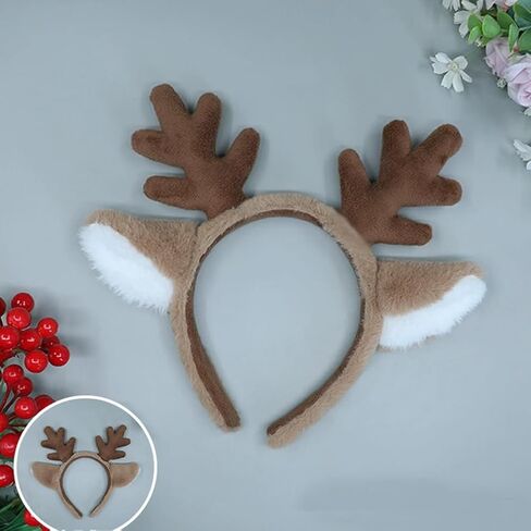 IDOTTA Reindeer Antlers Headband for Adult Women Fluffy Animal Deer Ears Hairband Party Cosplay Costume Halloween Christmas in Saudi Arabia