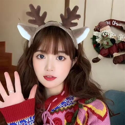 IDOTTA Reindeer Antlers Headband for Adult Women Fluffy Animal Deer Ears Hairband Party Cosplay Costume Halloween Christmas in Saudi Arabia