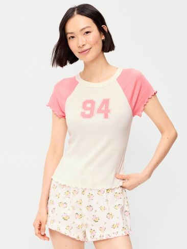 Old Navy Short-Sleeve Pointelle Sleep Top - Pink Graphic in Saudi Arabia