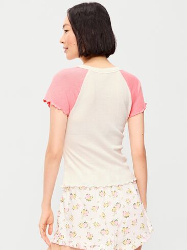 Old Navy Short-Sleeve Pointelle Sleep Top - Pink Graphic in Saudi Arabia