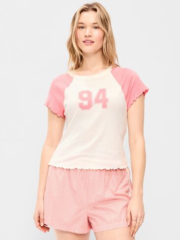 Old Navy Short-Sleeve Pointelle Sleep Top - Pink Graphic in Saudi Arabia