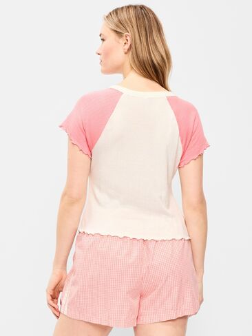 Old Navy Short-Sleeve Pointelle Sleep Top - Pink Graphic in Saudi Arabia