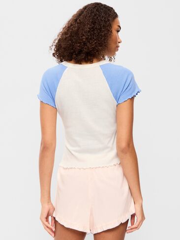 Old Navy Short-Sleeve Pointelle Sleep Top - Blue Graphic in Saudi Arabia