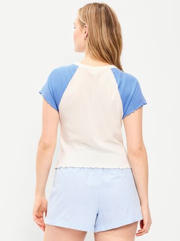 Old Navy Short-Sleeve Pointelle Sleep Top - Blue Graphic in Saudi Arabia
