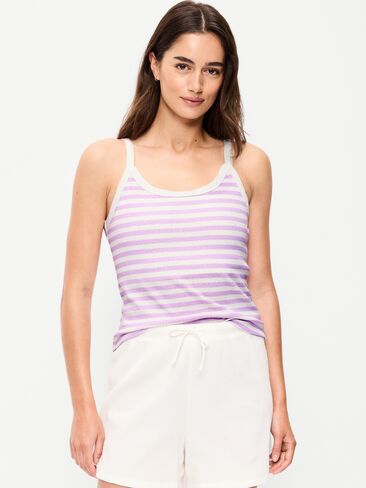 قميص بدون أكمام Old Navy Pointelle Cami - شريط أبيض/أرجواني in Saudi Arabia