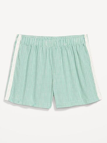 Old Navy Eyelet-Trim Boxer Pajama Shorts - Green Gingham in Saudi Arabia