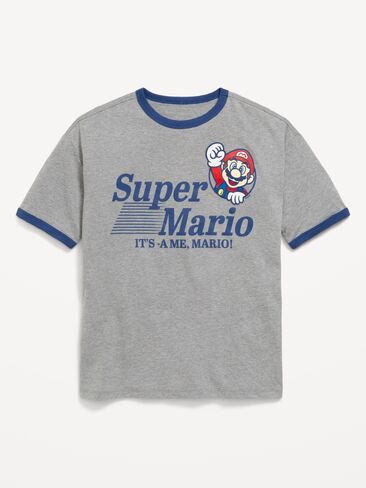تي شيرت Old Navy Super Mario™ كبير الحجم برسوم محايدة للجنسين للأطفال - رمادي داكن منقط in Saudi Arabia