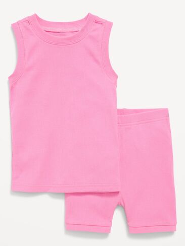 Old Navy Snug-Fit Sleeveless Ribbed Pajama Set for Toddler & Baby - Hydrangea Pink in Saudi Arabia