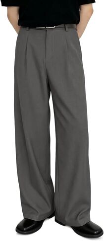Heyfanee Wide Leg Dress Pants Men Loose Fit Pleated 30 Inch Inseam Stretchable Elastic Waist Old Money Baggy Slacks in Saudi Arabia