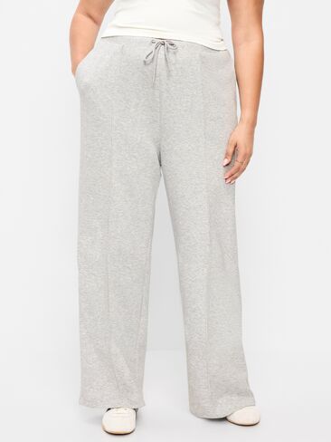 Old Navy Mid-Rise Dynamic Fleece Textured Wide-Leg Sweatpants - Heather Grey in Saudi Arabia