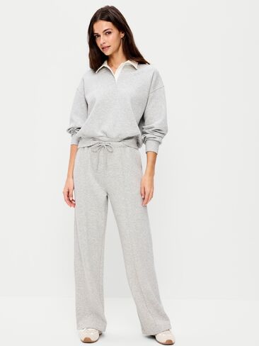 Old Navy Mid-Rise Dynamic Fleece Textured Wide-Leg Sweatpants - Heather Grey in Saudi Arabia