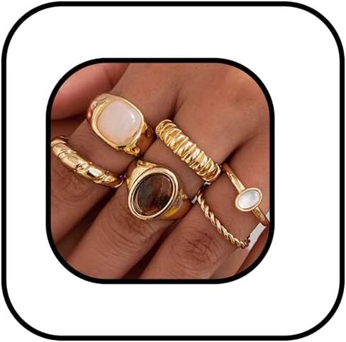 Chunky Gold Rings for Women Stackable Silver Flower Ring Set Vintage Statement Pearl Gemstone Rings Knuckle Costume Prom Jewelry Accessories in Saudi Arabia