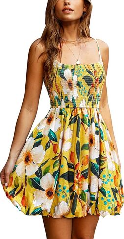 CUPSHE Women's Floral Mini Dress Tropical Bubble Hem Sleeveless Dresses Square Neck Beach Vacation Summer Dresses in Saudi Arabia