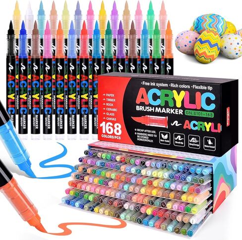 360 Colors Acrylic Paint Markers, Soft Brush Tip Pens, Water-Based No-Bleed Premium Acrylic Paint Pens for DIY Art & Crafts - Fabric, Wood, Metal, Rock, Glass (Suitcase Style) in Saudi Arabia