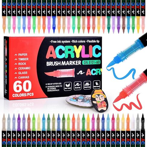 360 Colors Acrylic Paint Markers, Soft Brush Tip Pens, Water-Based No-Bleed Premium Acrylic Paint Pens for DIY Art & Crafts - Fabric, Wood, Metal, Rock, Glass (Suitcase Style) in Saudi Arabia