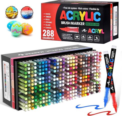 360 Colors Acrylic Paint Markers, Soft Brush Tip Pens, Water-Based No-Bleed Premium Acrylic Paint Pens for DIY Art & Crafts - Fabric, Wood, Metal, Rock, Glass (Suitcase Style) in Saudi Arabia