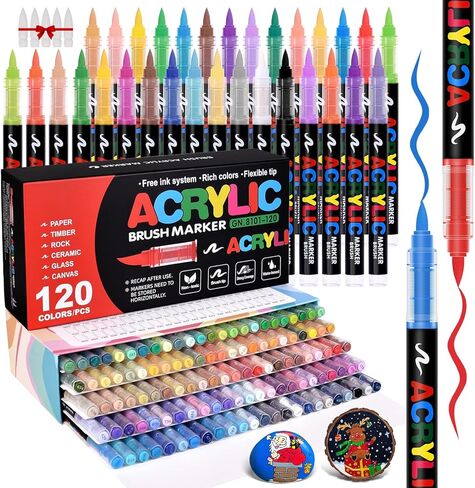 360 Colors Acrylic Paint Markers, Soft Brush Tip Pens, Water-Based No-Bleed Premium Acrylic Paint Pens for DIY Art & Crafts - Fabric, Wood, Metal, Rock, Glass (Suitcase Style) in Saudi Arabia