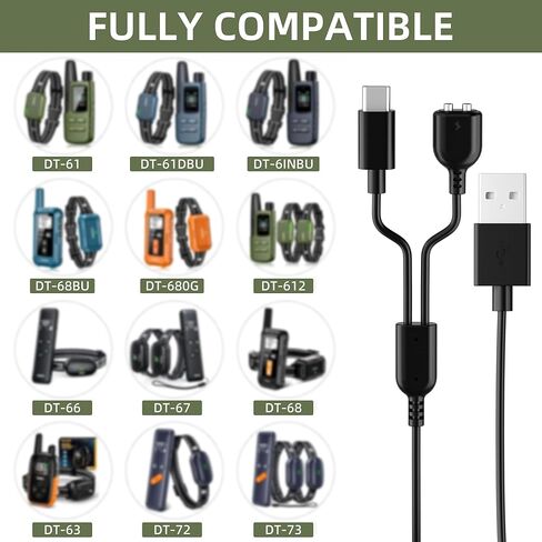 قطعتان من سلك شاحن طوق الصدمات للكلاب من Jugbow DT-61، طوق تدريب الكلاب، 3 في 1 USB C و2X كابل شحن طوق النباح المغناطيسي للكلاب in Kuwait