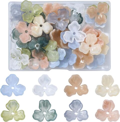 100 pcs Mixed Colors 6-Petal Flower Theme Acrylic Bead Caps Spring Floral Spacer End Caps for DIY Jewelry Necklace Bracelet Earring Keychain Craft Decor in Saudi Arabia