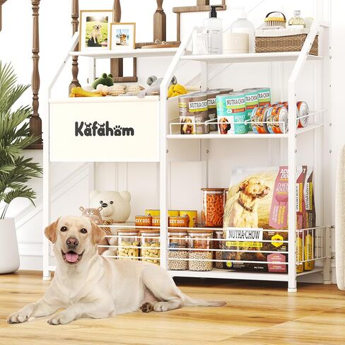 KAFAHOM Dog Toy Basket with Collar Leash Holder Hooks, Large Pet Bin, Dog Toy Box for Living Room Area, Cat Stuff Storage Organizer with Cabinet and Can Dispenser, Great Gifts for Pet Lovers in Saudi Arabia