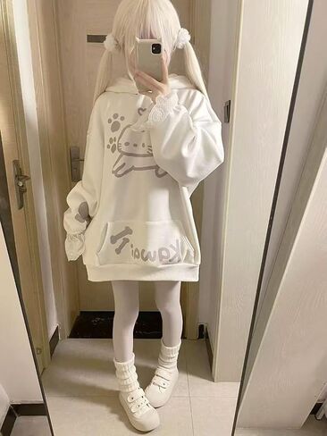 Kawaii هوديي مع آذان القط المراهقين اليابانية لطيف الرسوم المتحركة الرسوم المتحركة مقنعين البلوز الصوف البلوز القمم in Saudi Arabia