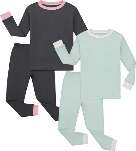 4 قطع الفتيات 100 ٪ القطن الدافئ في الملاءمة مجموعة Pullover Kids PJS Soft Sleepwear 2T-12 Years in Kuwait