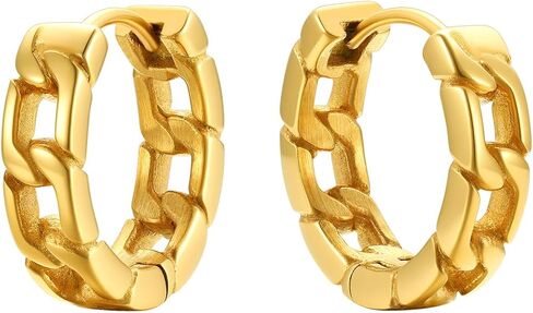 ChainsPro Hoop Earrings for Men, Cuban Link/Norse Viking/Skull Earrings Women Hypoallergenic Punk Earring Jewelry, Stainless Steel/Gold Plated/Black-with Gift Box in Saudi Arabia