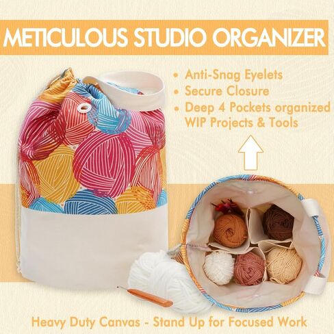 YAWIKO Yarn Bag, Multi-Functional Crochet Bag Organizer, Canvas Yarn Storage Knitting Bag for Knitting Accessories, Crochet Accessories Holder in Saudi Arabia
