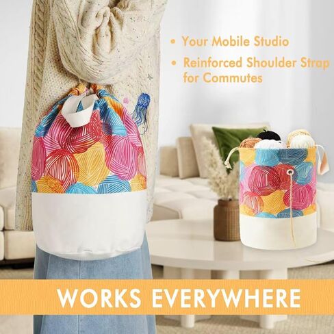 YAWIKO Yarn Bag, Multi-Functional Crochet Bag Organizer, Canvas Yarn Storage Knitting Bag for Knitting Accessories, Crochet Accessories Holder in Saudi Arabia
