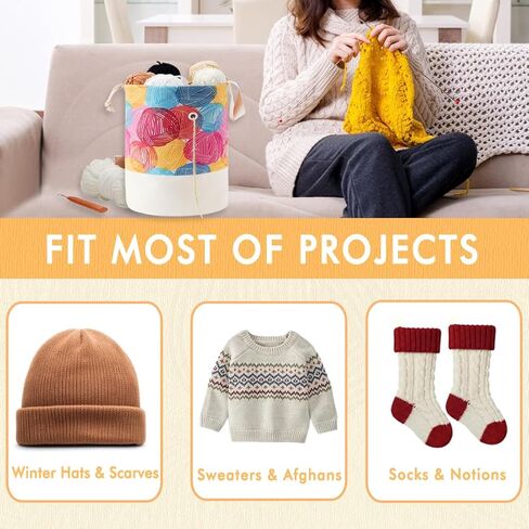 YAWIKO Yarn Bag, Multi-Functional Crochet Bag Organizer, Canvas Yarn Storage Knitting Bag for Knitting Accessories, Crochet Accessories Holder in Saudi Arabia