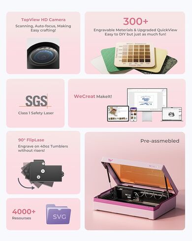 WECREAT Vista 10W Laser Engraving Machine with 9-in 1 Rotary, Smart HD Camera, Compact Diode Desktop Laser Engraver for Beginners DIY Hobbyist Wood Leather Glass Metal Jewelry Gifts Making in Saudi Arabia
