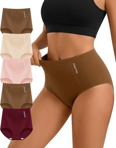 ملابس داخلية نسائية، سراويل داخلية قطنية متوسطة الخصر بتغطية كاملة، سراويل داخلية مريحة وناعمة تسمح بمرور الهواء للسيدات، 5 قطع S-XXL in Kuwait