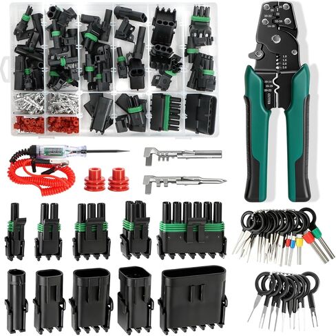 236PCS DT Deustch Connector Kit with Wire Crimper, 2 3 4 6 8 12 Pin Waterproof Automotive Electrical Connectors Plug, with Removal Tool and Size 16 Stamped Formed Contacts(14-20AWG) in Saudi Arabia