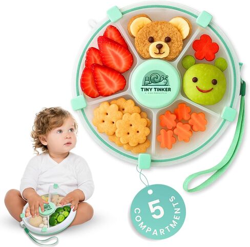 Snack Spinner for Toddlers with Lid, Small 5-Compartment Durable, Portable, Leak-Proof – Easy to Open, BPA-Free, Dishwasher Safe – Perfect for Travel, Daycare, Lunchboxes, and On-The-Go Snacks (Pink) in Saudi Arabia