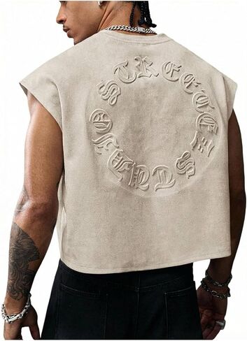 SHENHE Men's Letter Embossed Cropped Tank Top Y2k Sleeveless Crewneck Street Shirts in Saudi Arabia