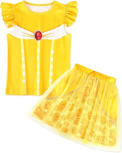 COTRIO Girls Tulle Skirt Set Princess Dress Toddler Birthday Outfit Two Piece Ruffle Sleeve T-Shirt Tutu Dress Kids Clothes in Kuwait
