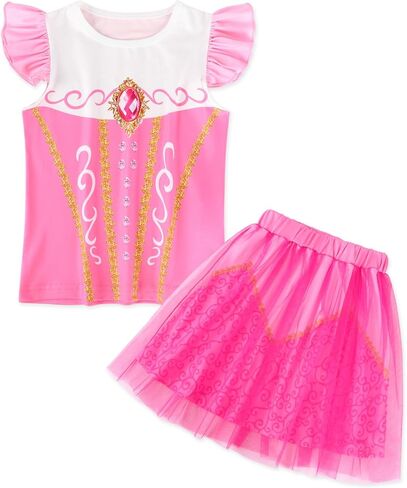 COTRIO Girls Tulle Skirt Set Princess Dress Toddler Birthday Outfit Two Piece Ruffle Sleeve T-Shirt Tutu Dress Kids Clothes in Kuwait