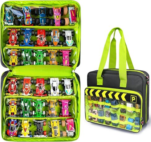 حقيبة حمل Monster Truck مع 6 حقائب شفافة بسحاب من PVC - تحمل 30 قطعة من شاحنات Monster Trucks ذات العجلات الساخنة و16 قطعة من سيارات الألعاب الصغيرة بمقياس 1:64، وتخزين شاحنة Monster مع مقابض وحزام كتف (رمادي) in Kuwait