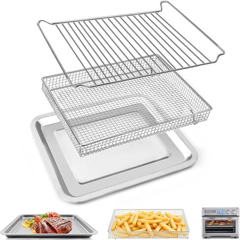 Air Fryer Basket Tray Replacement for Cuisinart TOA-95 Toaster Air Fryer Convection Oven, 14.5 * 11.6'' Non-stick Mesh Air Fryer Steel Basket Wire Rack Accessories Parts, Dishwasher Safe in Saudi Arabia