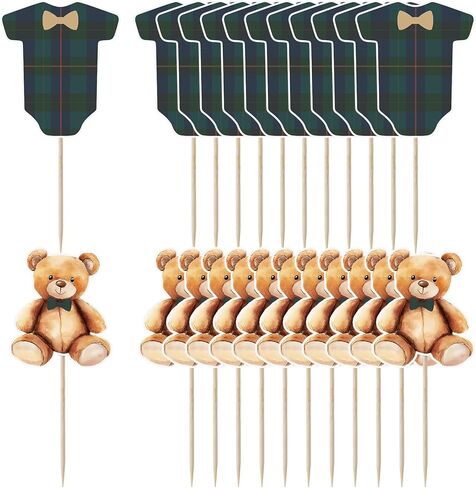 Novabright 24 Pcs Green Blue Tartan Plaids Shirt and Rocking Horse Cupcake Toppers Decoration Kits for Baby Shower Birthday Party Decorations Supplies in Saudi Arabia