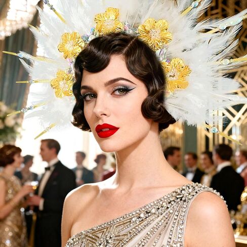 JeVenis Feather Headpiece 1920s Carnival Accessories Headdress Mardi Gras Rave Festival for Women Flapper Costume Supplies in Saudi Arabia