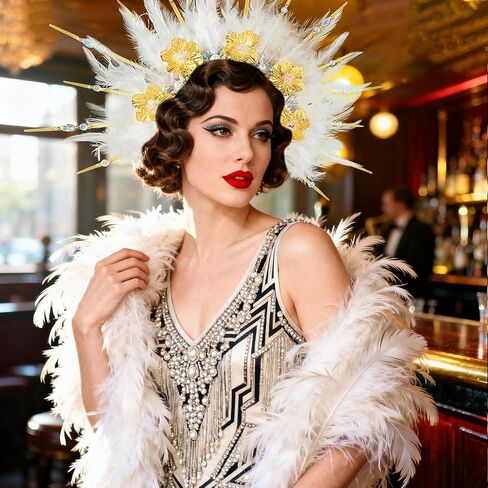 JeVenis Feather Headpiece 1920s Carnival Accessories Headdress Mardi Gras Rave Festival for Women Flapper Costume Supplies in Saudi Arabia