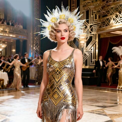 JeVenis Feather Headpiece 1920s Carnival Accessories Headdress Mardi Gras Rave Festival for Women Flapper Costume Supplies in Saudi Arabia