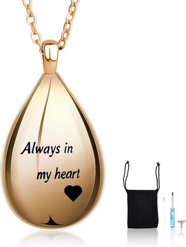 Cremation Necklace for Ashes, Cremation Jewelry Locket for Stainless Steel Teardrop Shape Urn Necklaces for Ashes Keepsake Memorial Pend with Profound Implications for Women Men in Saudi Arabia