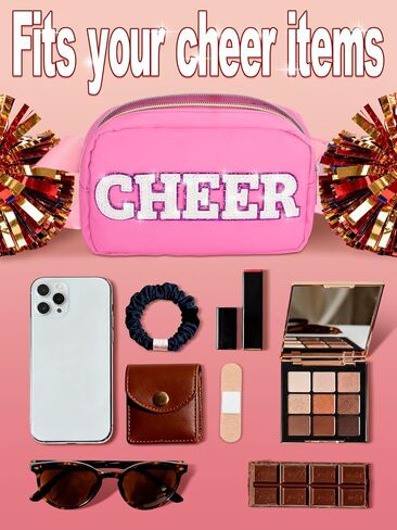Cheer Fanny Pack for Girls - Preppy Pink Glitter Letter Cheer Belt Bag with Adjustable Strap, Cheerleader Birthday Gifts for Teen Girls in Saudi Arabia