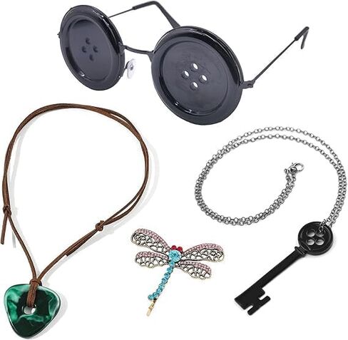 ealipoi coraline neclace الأزرار الأزرار نظارات عيون مع شعبات الشعر مرج merch cosplay ملحقات الأزياء للبالغين in Kuwait