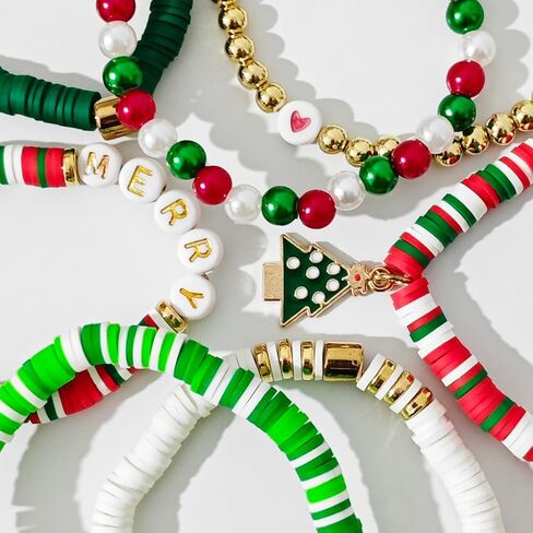 Eioi & Lmnm 7 قطع أساور عيد الميلاد بالجملة، أساور عيد الميلاد، سوار عيد الميلاد البوهيمي القابل للتمدد، سوار عيد الميلاد المكدس مطرز، هدايا مجوهرات إكسسوارات عيد الميلاد in Kuwait